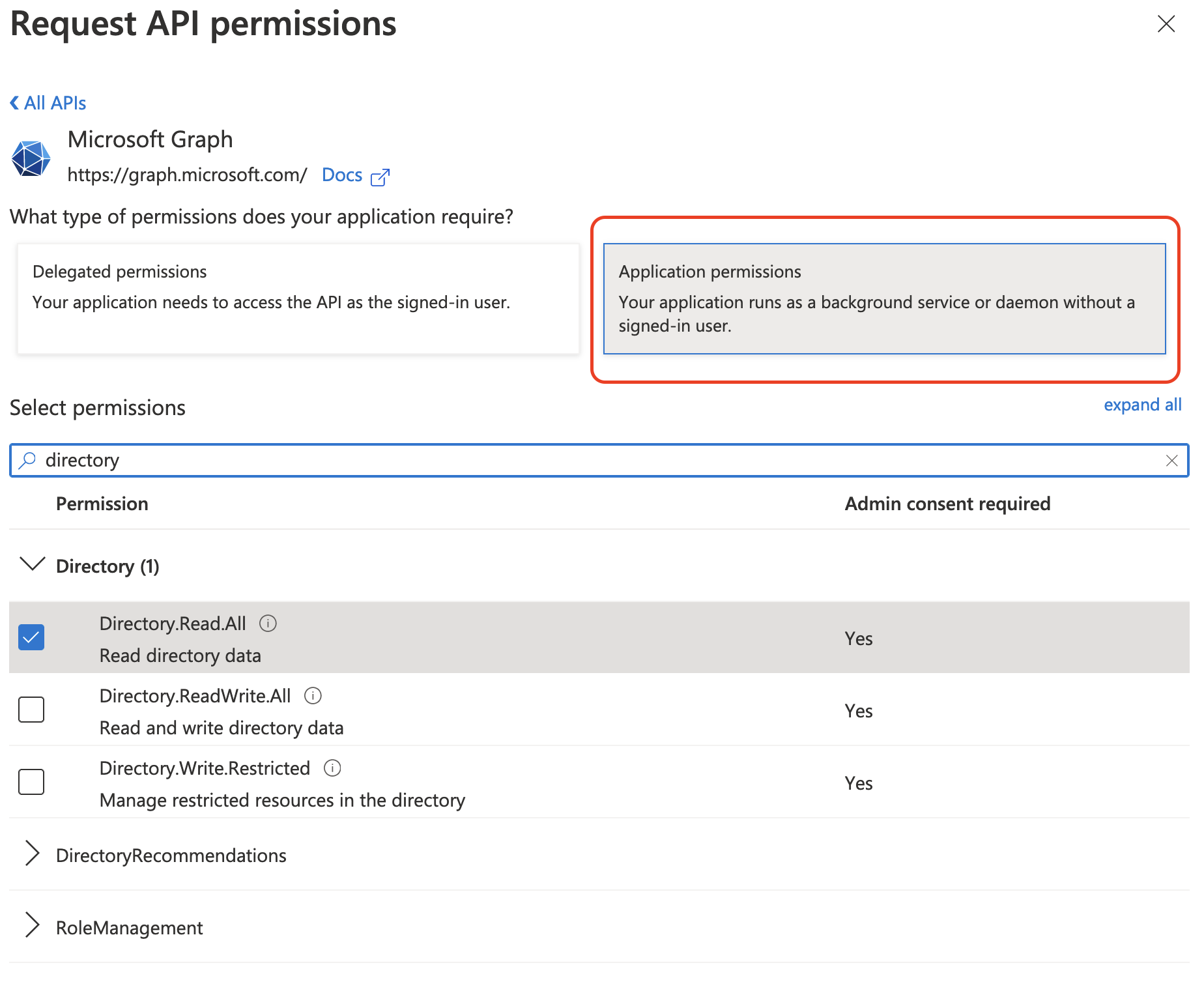 Select API Permissions