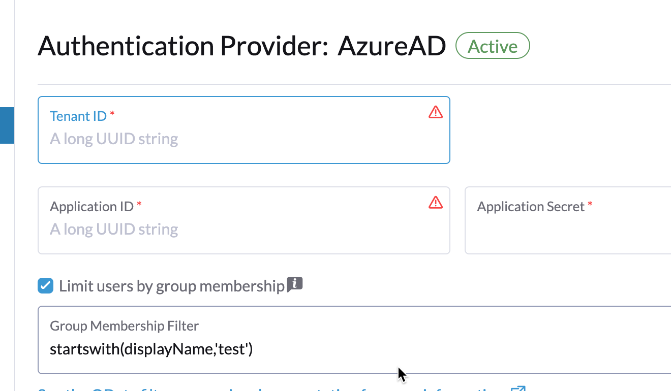 Adding a group membership filter to Azure AD